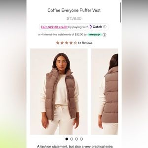 NWT Girlfriend Collective Everyone puffer vest in coffee color